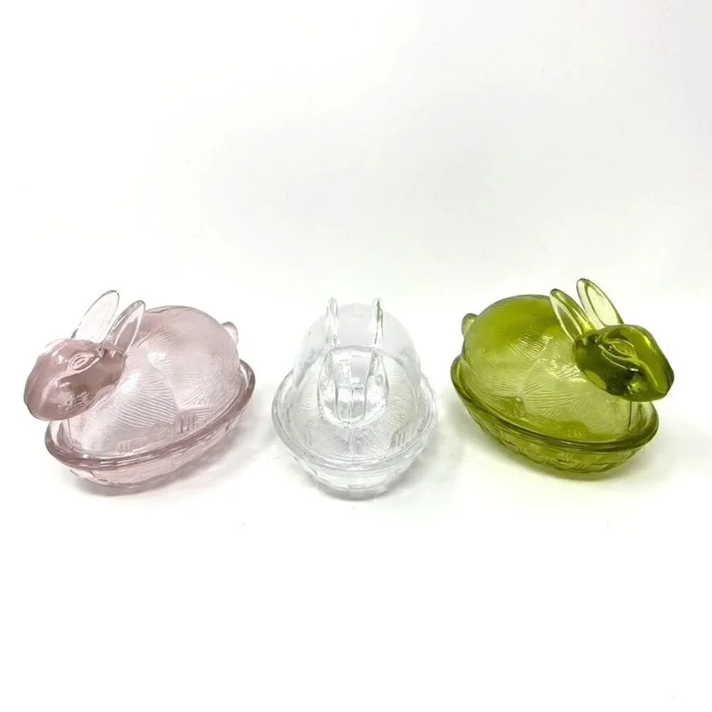 Target Colored Glass Figural Bunny Treats Candy Dish Easter Pink Clear Green